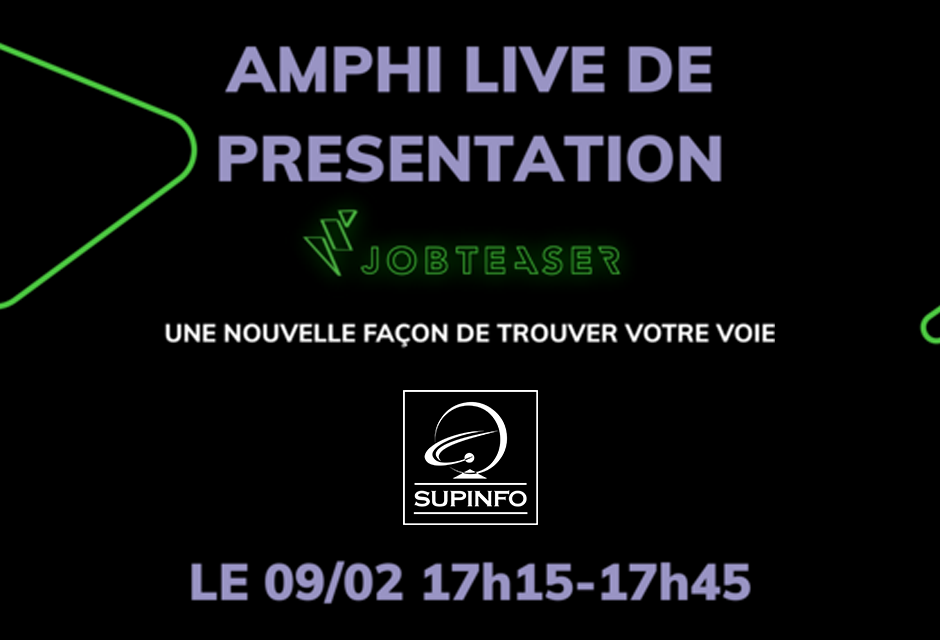 Affiche live présentation career center supinfo, rdv à 17h15 sur Zoom